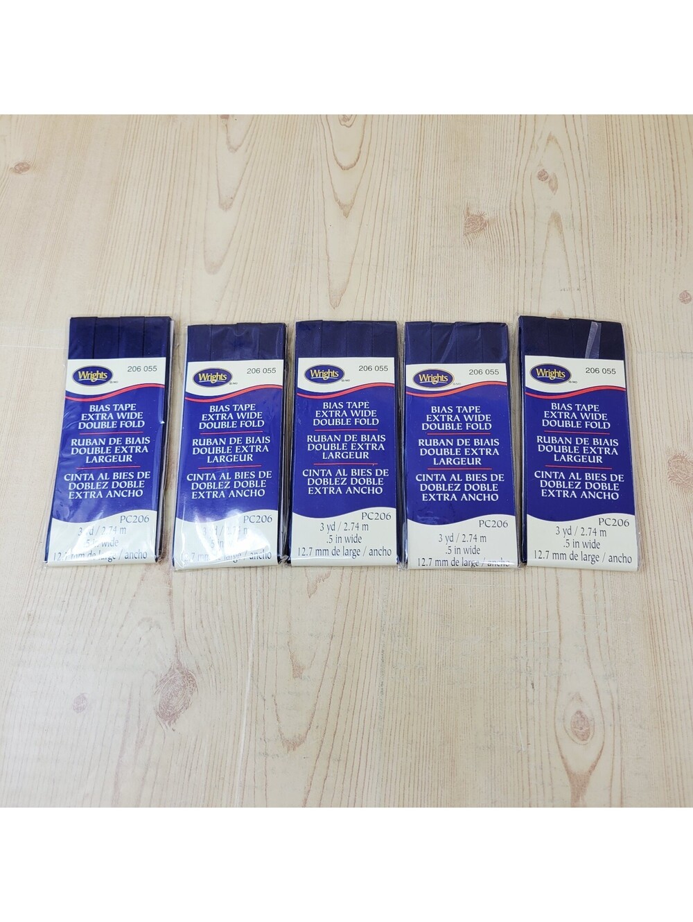 Lot of 5 Wrights (PC206-0055 - Navy) Double Fold Bias Tape Extra Wide .5in 3yd